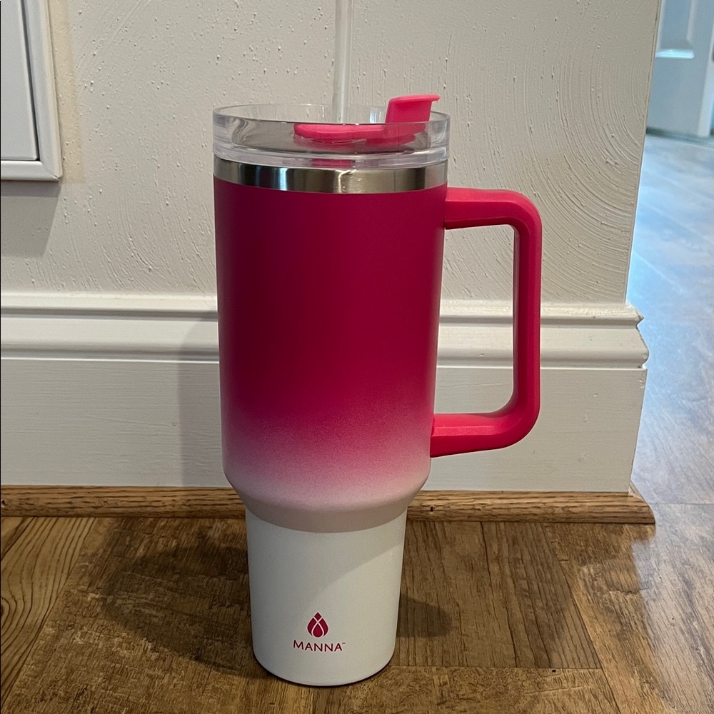 Manna Hot Pink to White Ombre Insulated Travel Tumbler with Handle